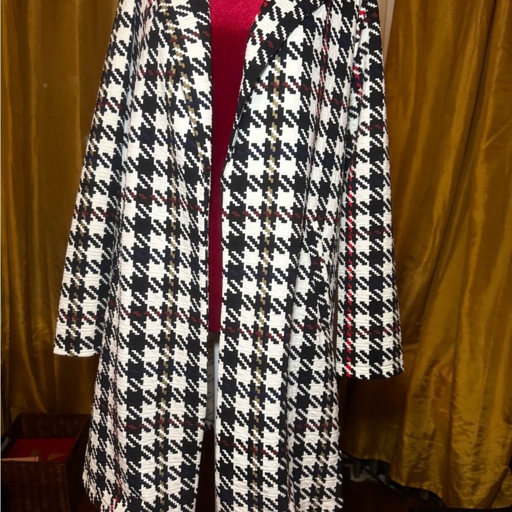 MELLODAY Black and White Houndstooth blazer with Red Accent